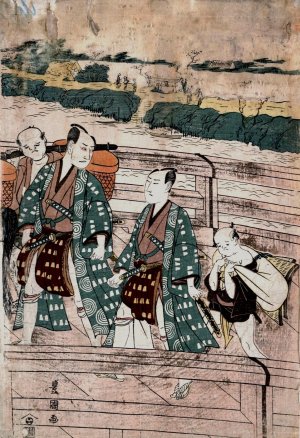 Azumabashi o wataru ichikawa omezo to sawamura gennosuke by Toyokuni Utagawa Oil Painting