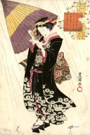 Girl with Umbrella by Toyokuni Utagawa - Oil Painting Reproduction