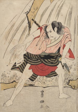 Kataoka Nizaemon VII and Ichikawa Yaozo III in a Confrontation Beside a Waterfall by Toyokuni Utagawa Oil Painting
