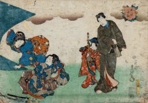 Stage Scene; Four Actors by Toyokuni Utagawa Oil Painting