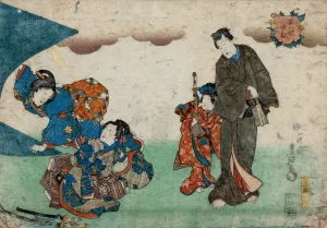 Stage Scene; Four Actors by Toyokuni Utagawa Oil Painting