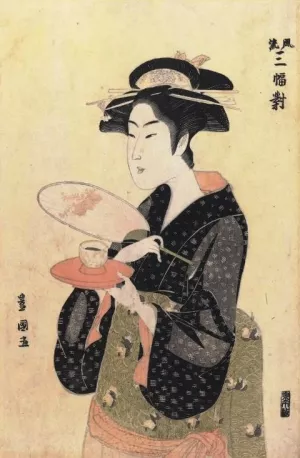 The Tea House Beauty by Toyokuni Utagawa - Oil Painting Reproduction