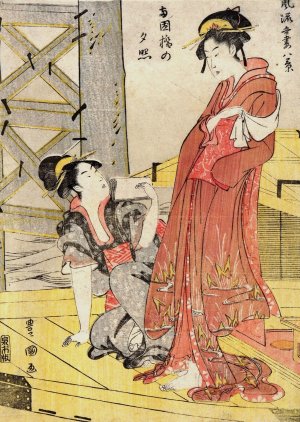 Two Women, One on Floor Holding Letter by Toyokuni Utagawa Oil Painting