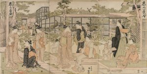 Visitors to the Shika Tea House by Toyokuni Utagawa Oil Painting