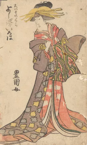 Woman with Court Costume with Elaborate Head Dress by Toyokuni Utagawa Oil Painting