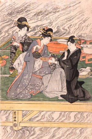 Women at Tea on Wharf by Toyokuni Utagawa Oil Painting