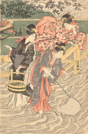 Women Fishing with Nets by Toyokuni Utagawa Oil Painting