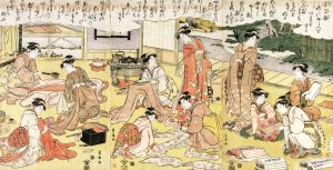 Women Making Clothing by Toyokuni Utagawa Oil Painting