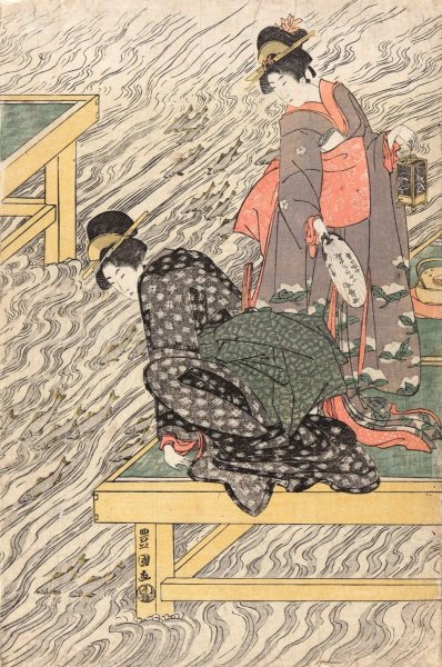 Main Product Photo of Women on Wharf Watching Fish  Painting by Toyokuni Utagawa