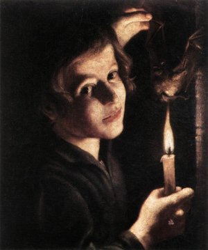 Boy Singeing a Bat's Wings by Trophime Bigot Oil Painting