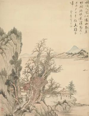 Dwelling by the Shore by Tsubaki Chinzan Oil Painting