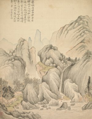 Folded Hills and Layered Peaks by Tsubaki Chinzan Oil Painting