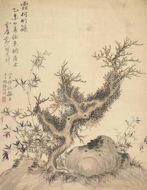 Frosted Branches and Dwarf Bamboo by Tsubaki Chinzan Oil Painting