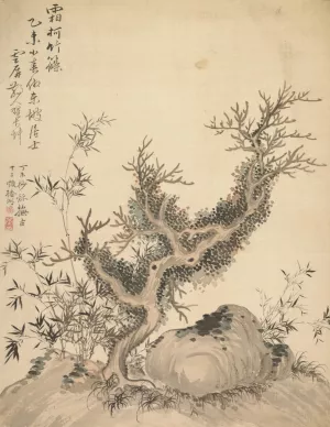 Frosted Branches and Dwarf Bamboo by Tsubaki Chinzan Oil Painting