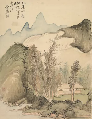 Hut Amidst the Trees by Tsubaki Chinzan Oil Painting
