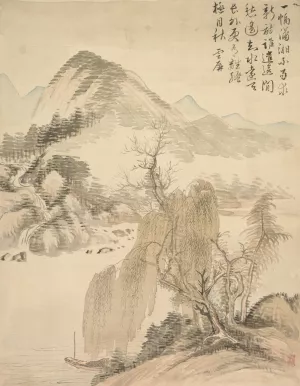 Willow and Waterfall by Tsubaki Chinzan Oil Painting