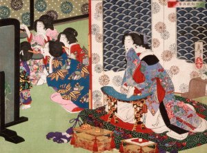 A Banquet at the Koshida Palace by Tsukioka Yoshitoshi Oil Painting
