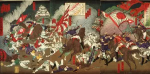 A Chronicle of the Subjugation of Kagoshima; Battle around Kumamoto Castle by Tsukioka Yoshitoshi Oil Painting