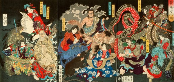 A Competition among Powerful Magicians  by Tsukioka Yoshitoshi - Hand-Painted Oil Painting Reproduction