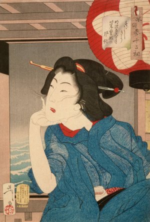 A Geisha of the Mid-1870s Seated in a Boat by Tsukioka Yoshitoshi Oil Painting