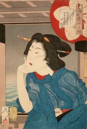 A Geisha of the Mid-1870s Seated in a Boat by Tsukioka Yoshitoshi Oil Painting