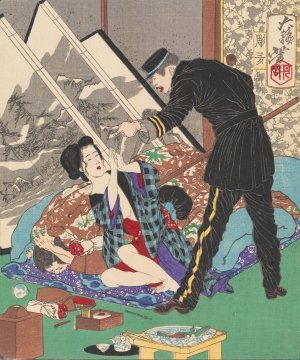 A Sudden Police Raid on Unlicensed Prostitutes by Tsukioka Yoshitoshi Oil Painting