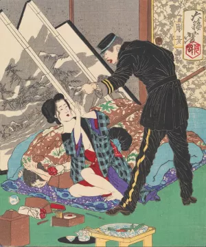 A Sudden Police Raid on Unlicensed Prostitutes by Tsukioka Yoshitoshi Oil Painting