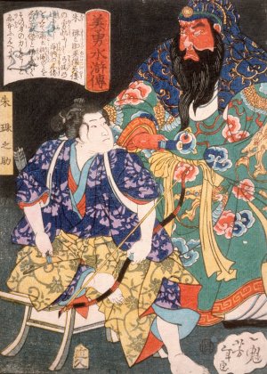 Ake Tamanosuke Seated by the Statue of a Chinese General by Tsukioka Yoshitoshi Oil Painting