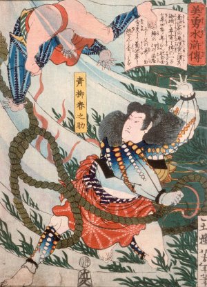 Aoyanagi Harunosuke Throwing an Assailant Underwater by Tsukioka Yoshitoshi Oil Painting