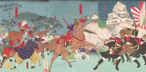 Battle before Kumamoto Castle by Tsukioka Yoshitoshi Oil Painting