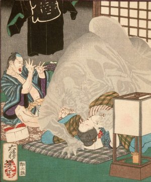 Black Monster Attacking a Carpenter's Wife in Kanda by Tsukioka Yoshitoshi Oil Painting