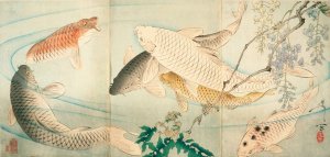 Carp with Wisteria by Tsukioka Yoshitoshi Oil Painting