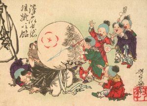 Children Blowing Up Hotei's Belly and Painting It Like Candy by Tsukioka Yoshitoshi Oil Painting