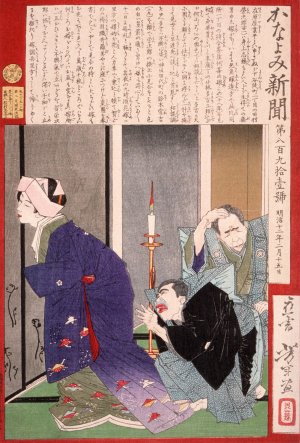 Disappointed Bride; Kono Flees Upon Discovering That the Ugly Bridegroom Is Not Whom She Promised to Marry by Tsukioka Yoshitoshi Oil Painting