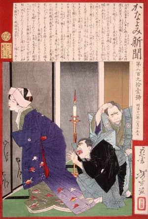 Disappointed Bride; Kono Flees Upon Discovering That the Ugly Bridegroom Is Not Whom She Promised to Marry by Tsukioka Yoshitoshi Oil Painting