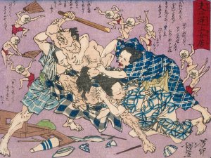 Disobedient Wife and others from Moral Lessons of Good and Evil by Tsukioka Yoshitoshi Oil Painting
