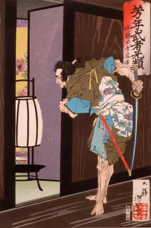 Endo Musha Morito Approaching Kesa's Bedroom by Tsukioka Yoshitoshi Oil Painting