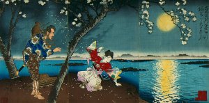 Famous Places of the East; The Ancient Incident of Umewaka and the Child Seller beside the Sumida River by Tsukioka Yoshitoshi Oil Painting