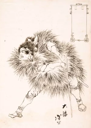 Finished Drawing of a Warrior by Tsukioka Yoshitoshi Oil Painting