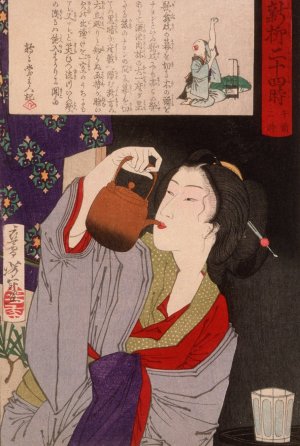 Geisha Drinking from Sake Kettle at 2:00 a.m. by Tsukioka Yoshitoshi Oil Painting