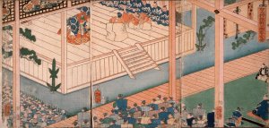 General of the Right Lord Yoritomo inspects a special No performance by Tsukioka Yoshitoshi Oil Painting