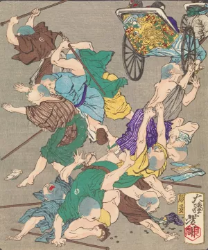 Group of Blind Masseurs in Niigata Injured by a Speeding Rickshaw Oil painting by Tsukioka Yoshitoshi