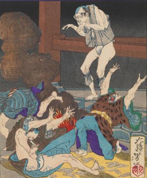 Guden Toku Revives after His Funeral and Terrifies a Group of Gamblers by Tsukioka Yoshitoshi Oil Painting