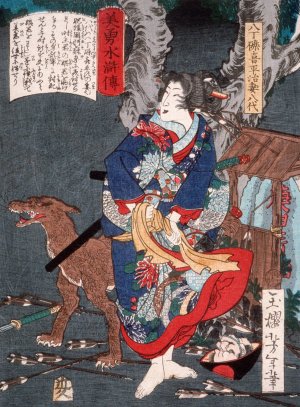 HatchOtsubute Kiheiji's Wife Yatsushiro with a Dog by Tsukioka Yoshitoshi Oil Painting