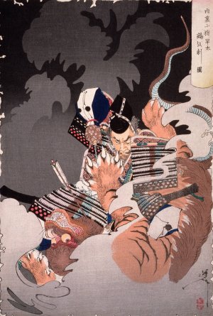 I No Hayata Kills the Nue at the Imperial Palace by Tsukioka Yoshitoshi Oil Painting