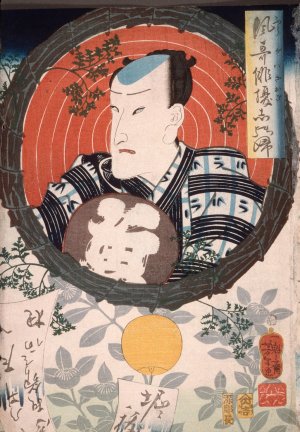 Ichimura Kakitsu Holding an Inscribed Fan Oil painting by Tsukioka Yoshitoshi