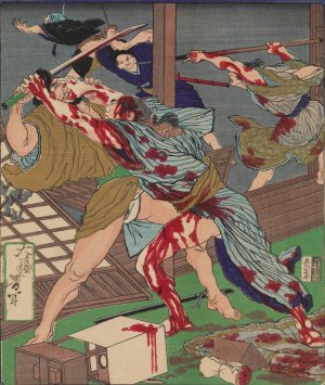 Kanjiro Repels His Would-be Assassins by Tsukioka Yoshitoshi Oil Painting