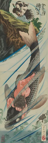 Kintaro Seizes the Carp by Tsukioka Yoshitoshi Oil Painting