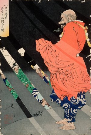 Kobayakawa Takakage Debating with the Tengu on Mount Hiko by Tsukioka Yoshitoshi Oil Painting