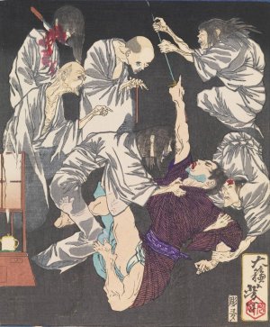 KodembO no Shoshichi, an Osaka Thief, Tormented by Ghosts by Tsukioka Yoshitoshi Oil Painting